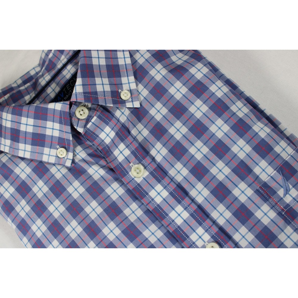 Nautica NAVTECH Stretch Shirt Men's XL Blue Plaid Long Sleeve Button Down